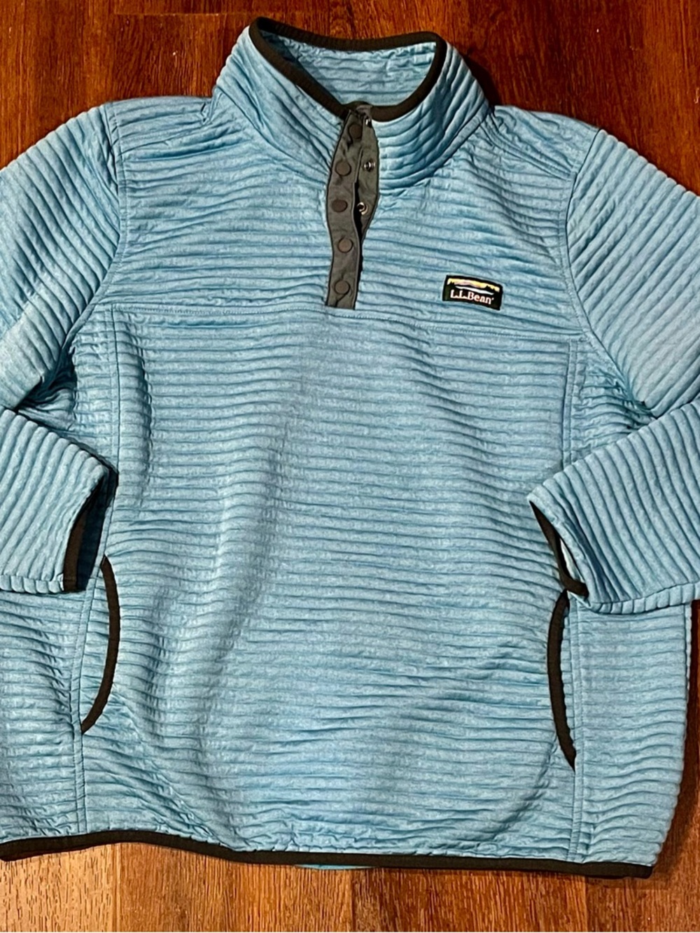 L.L. Bean Airlight Quilted Pullover Light Blue Aqua 1/4 Snap Pockets Womens XL